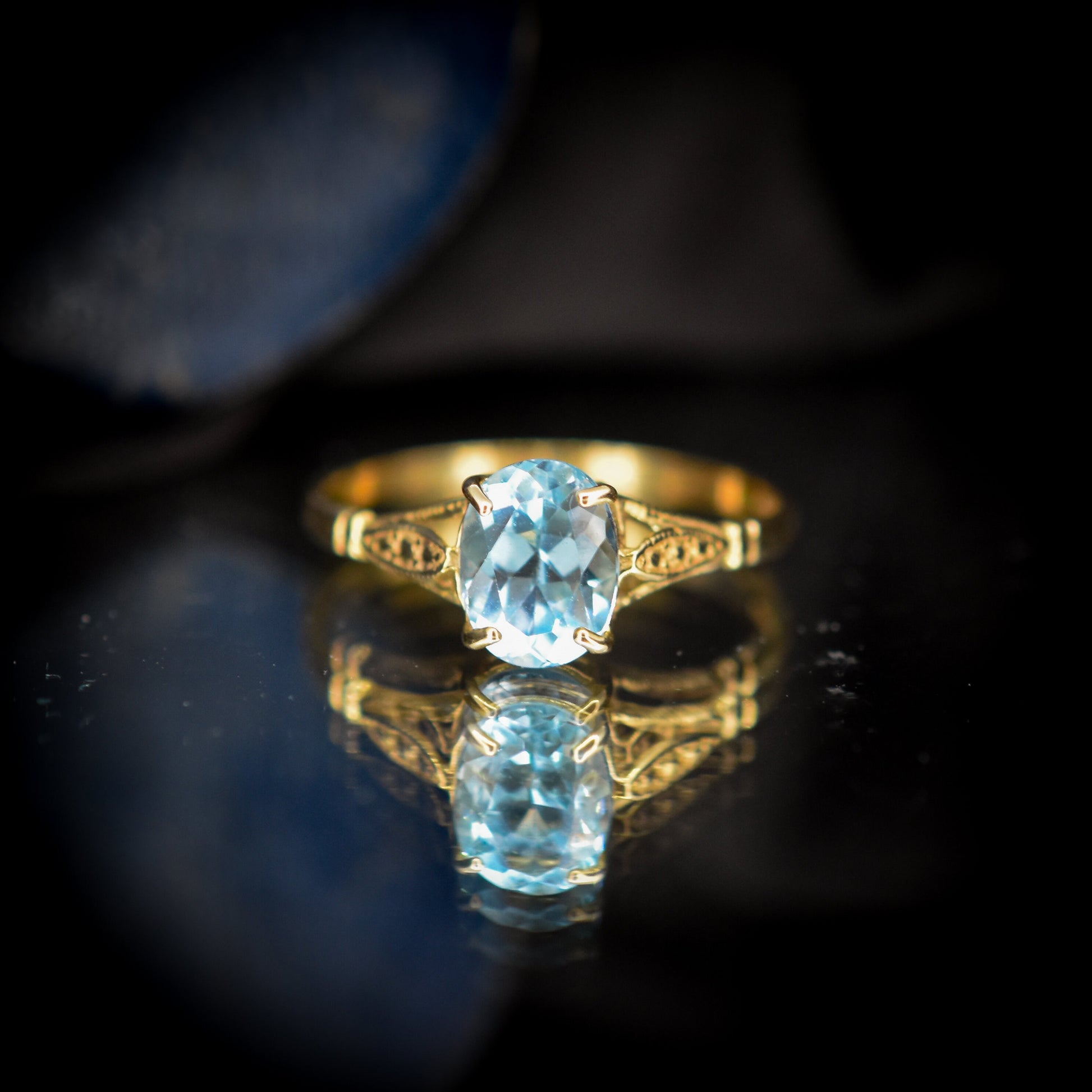 Blue Topaz Oval Solitaire 9ct Gold Ring