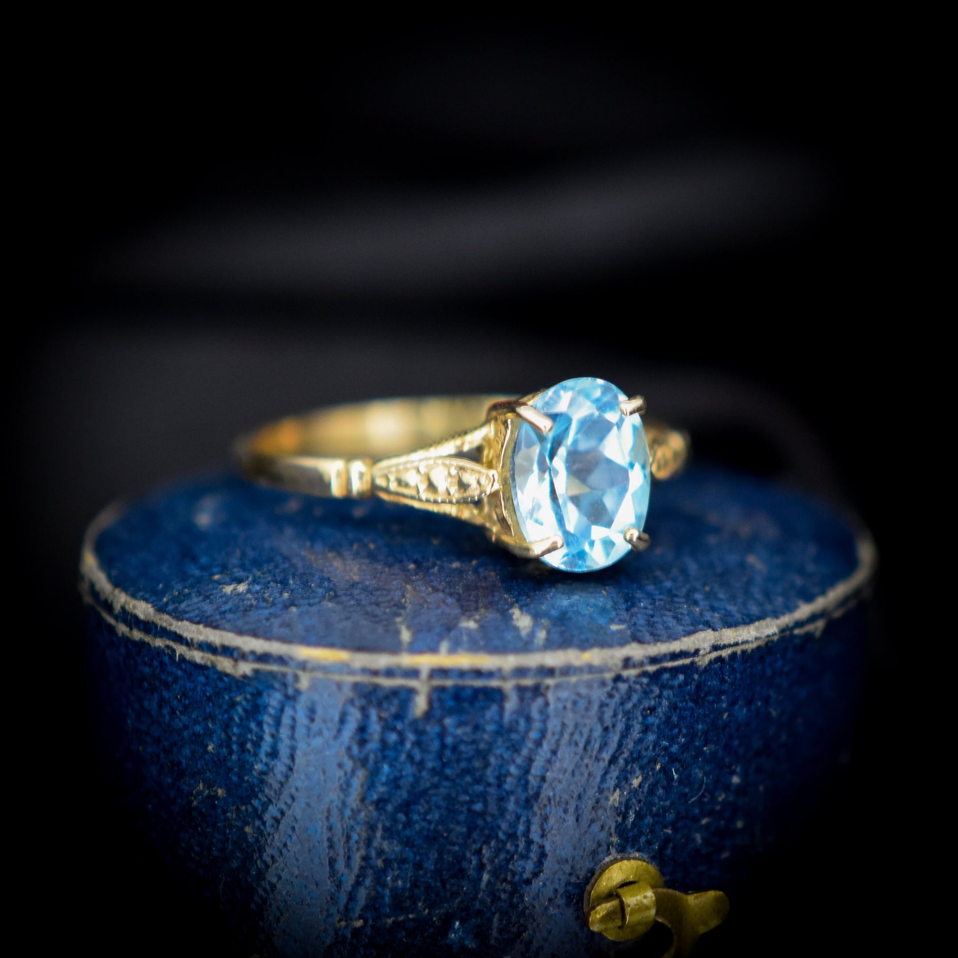 Blue Topaz Oval Solitaire 9ct Gold Ring