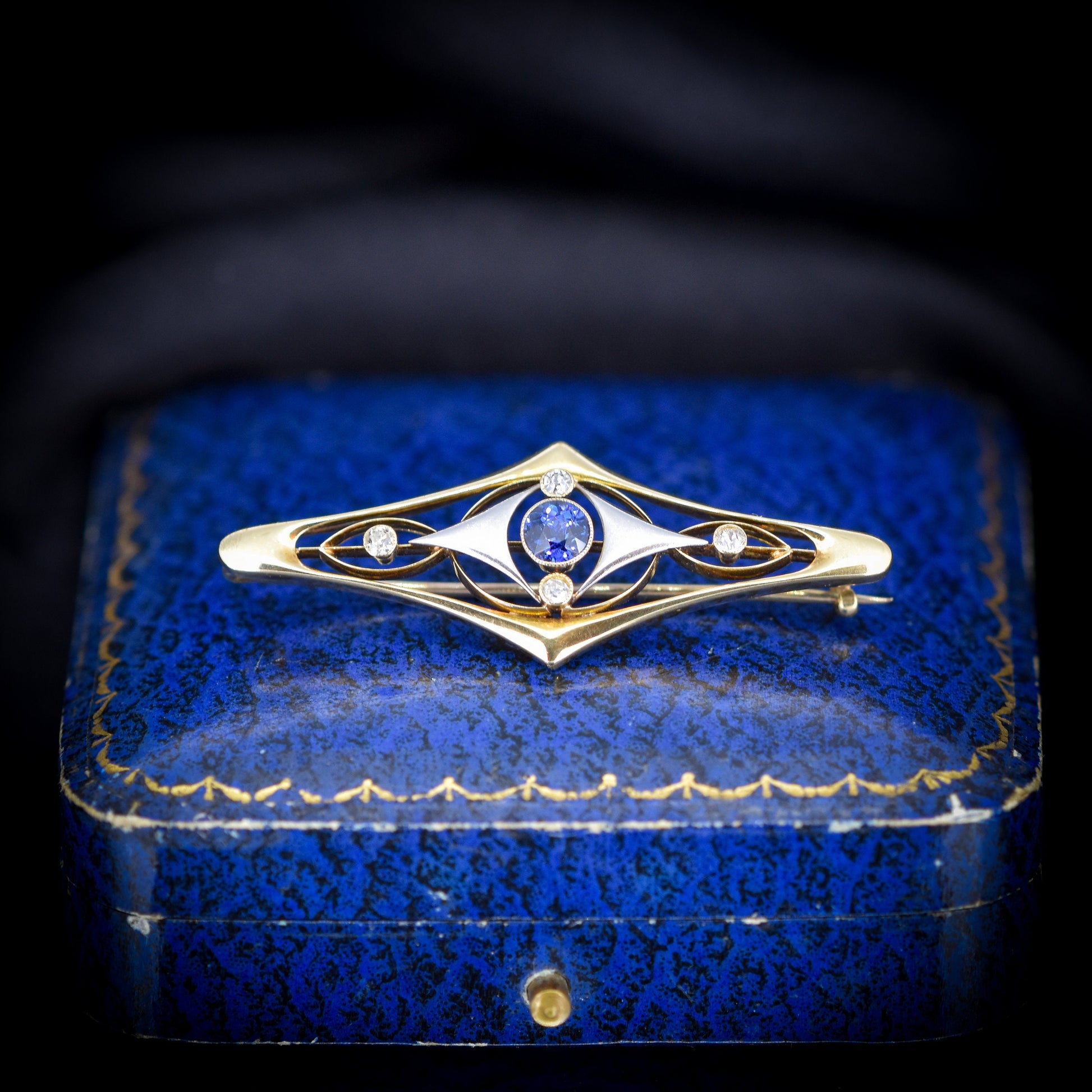 Art Nouveau Sapphire and Diamond 15ct Gold and Platinum Brooch | Antique