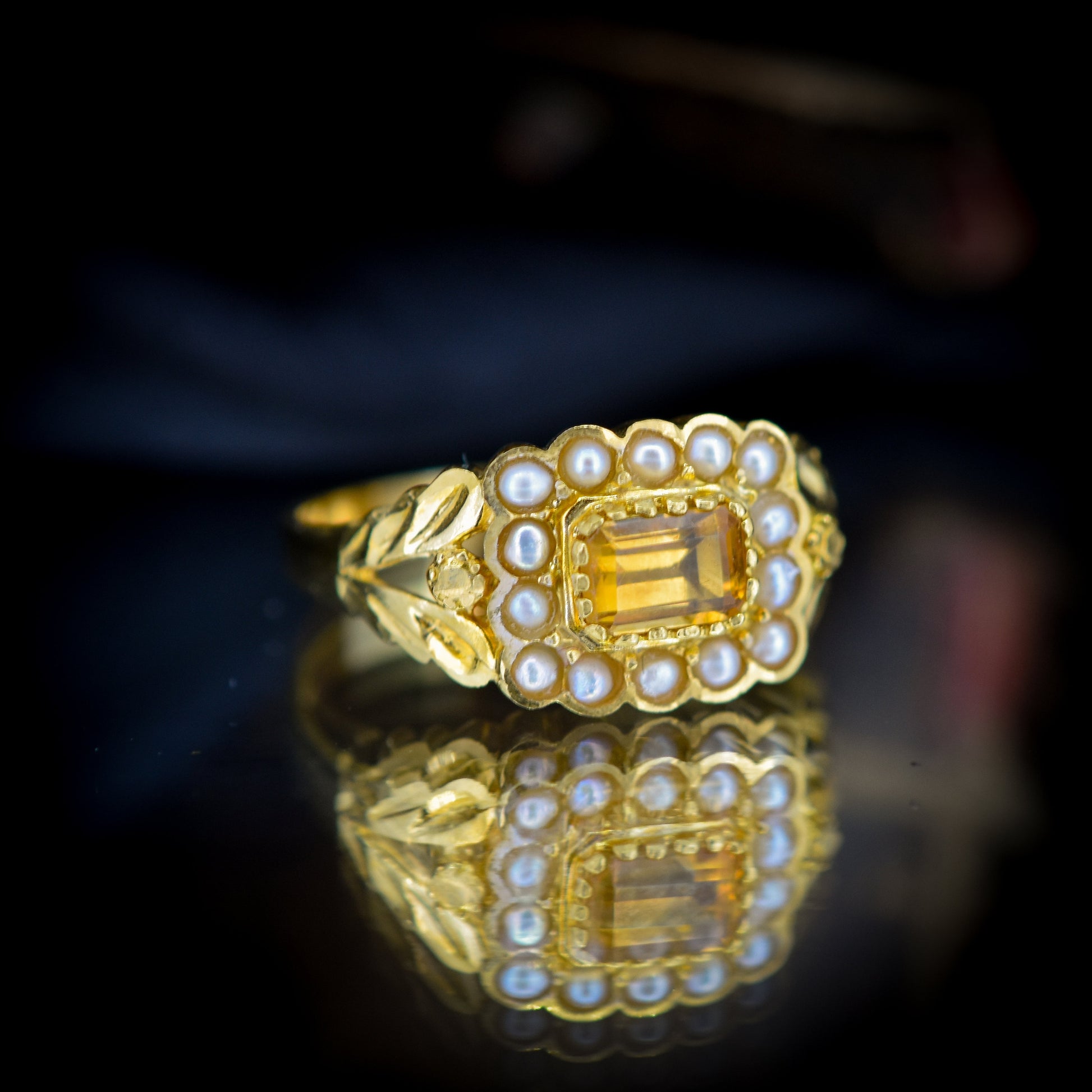 Citrine and Pearl Yellow Gold Gilded Ring | Antique Georgian Style