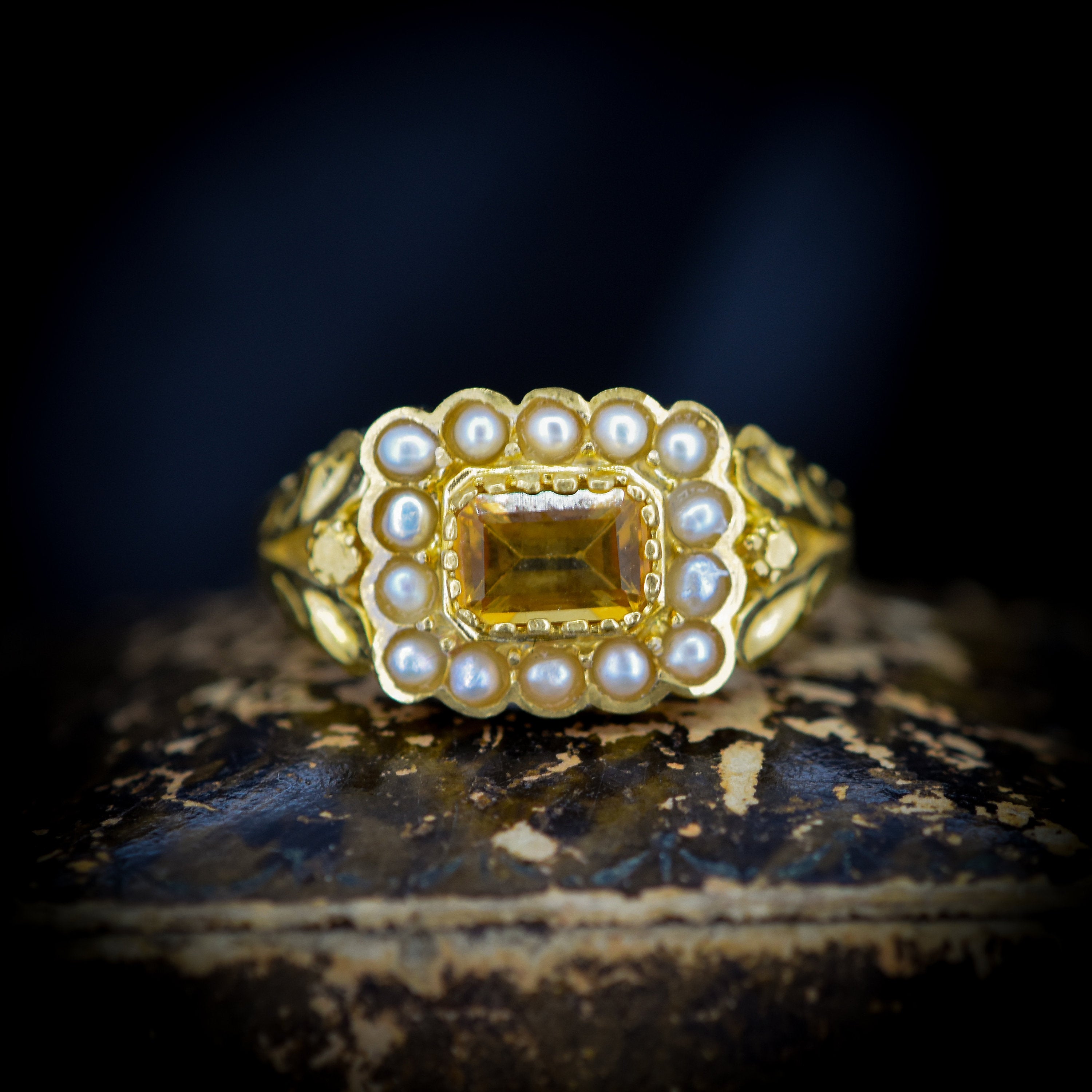 Welwyn Ring. Circa 1820 - Antique Topaz and Pearl Ring
