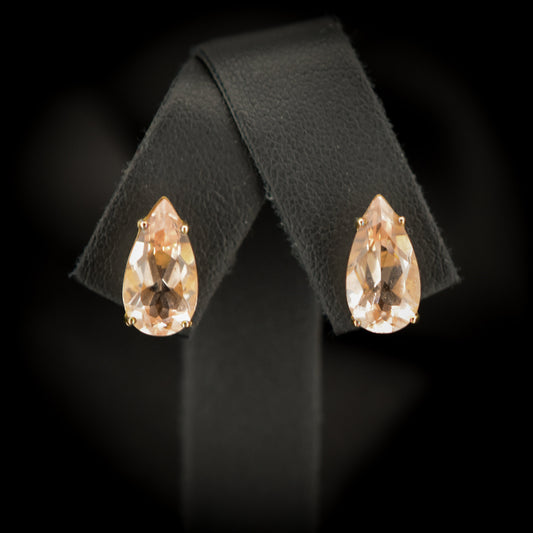 Pre-Loved Pink Morganite Pear Cut Gold Stud Earrings