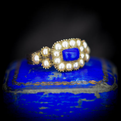 Antique Georgian Lapis Lazuli Pearl Gold Mourning Ring | C.1815