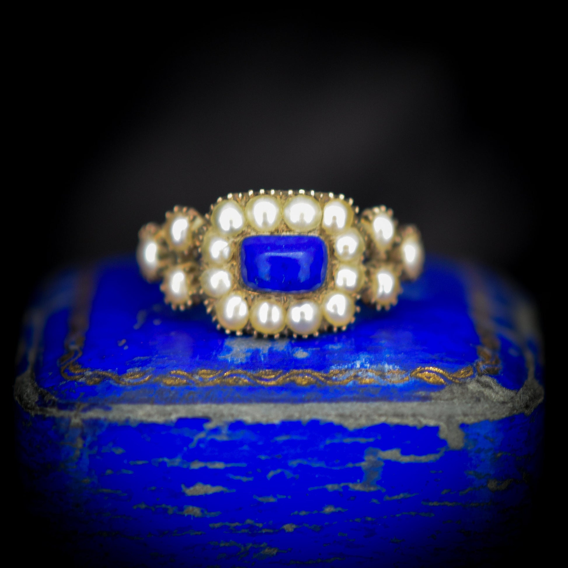 Antique Georgian Lapis Lazuli Pearl Gold Mourning Ring | C.1815
