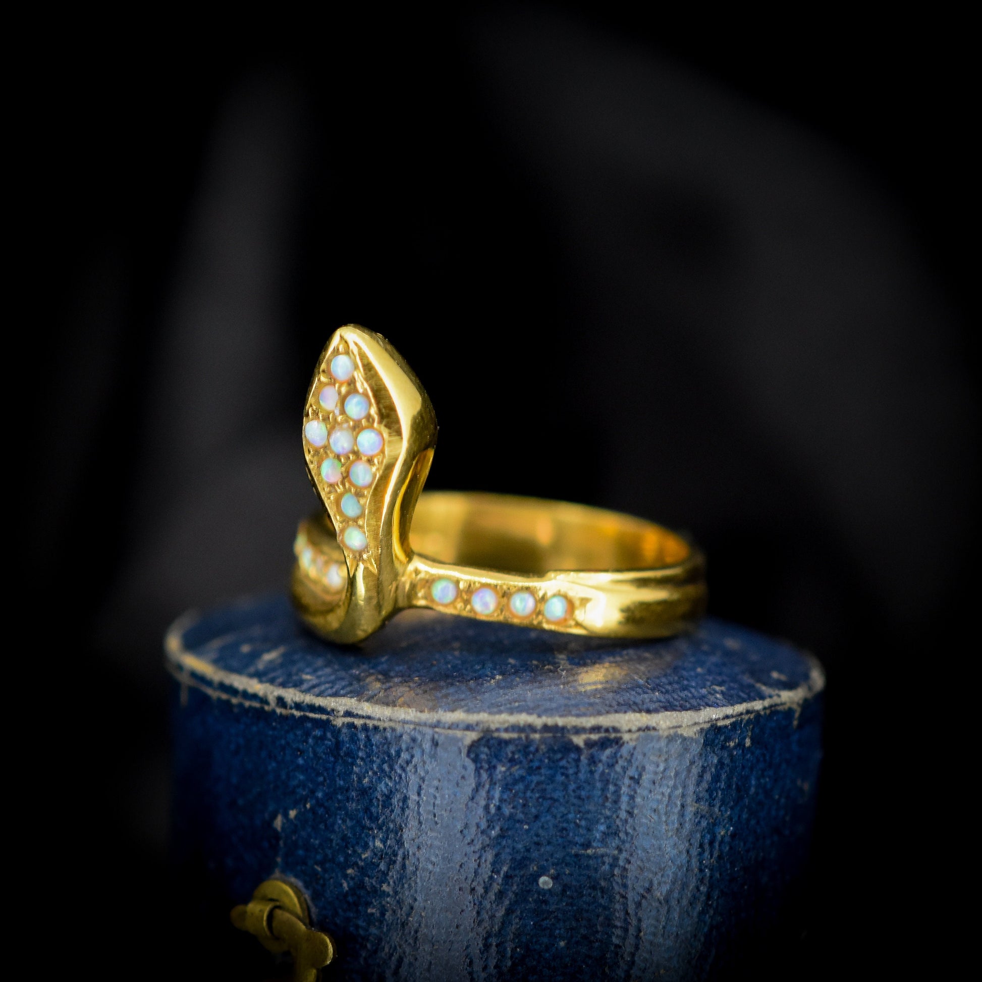 Opal Snake Serpent Gold Gilded Silver Ring | Antique Victorian Style