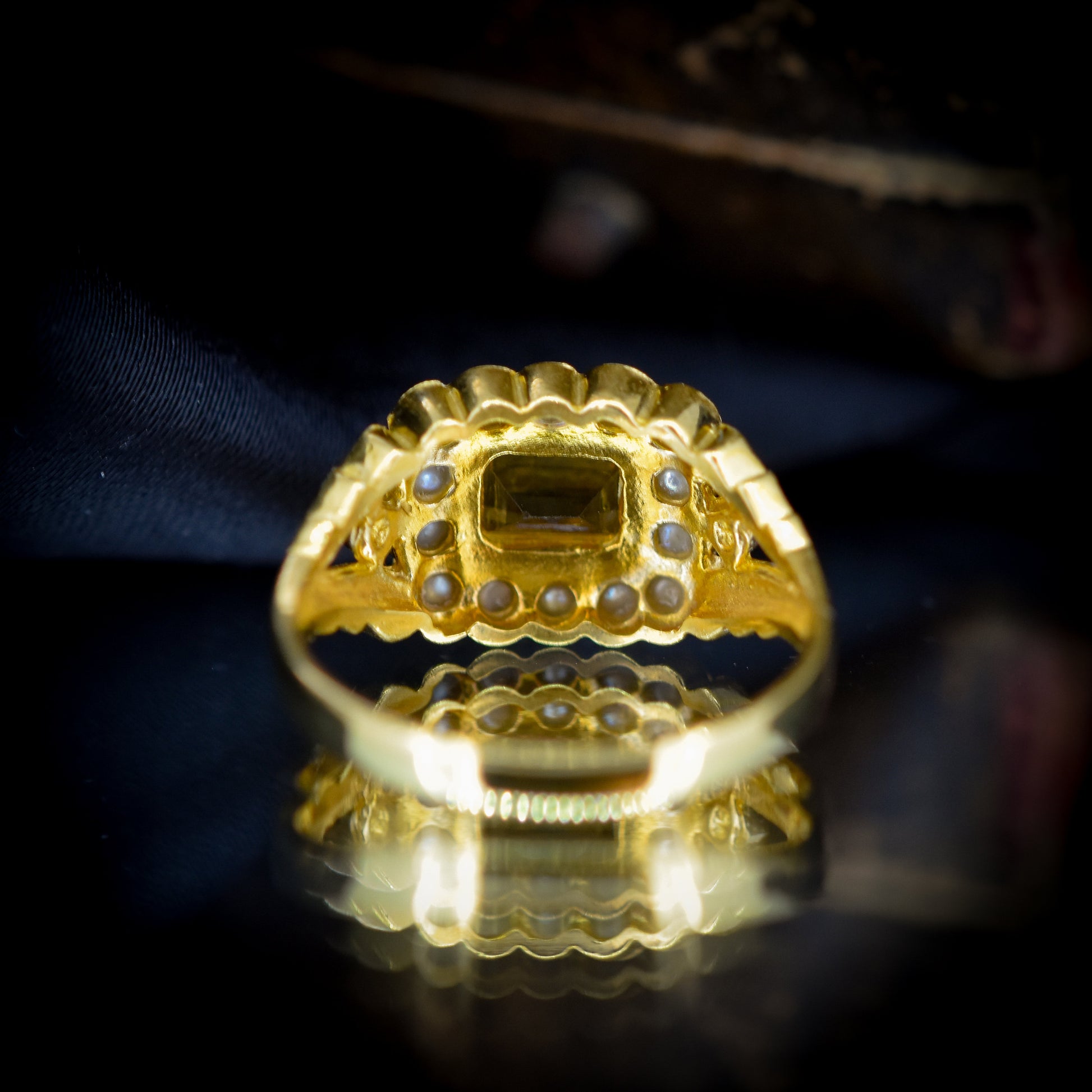 Citrine and Pearl Yellow Gold Gilded Ring | Antique Georgian Style