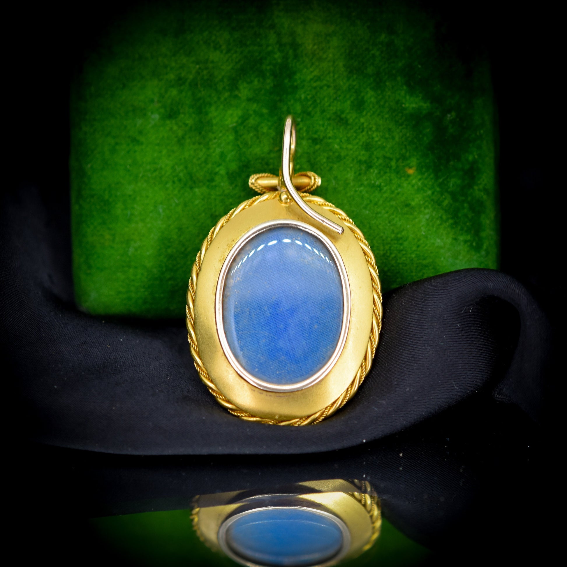 Antique Victorian Etruscan Revival Blue Enamel Pearl Diamond 18ct Gold Locket Pendant