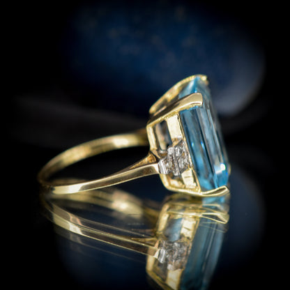 Blue Topaz and Diamond Gold Statement Cocktail Ring | Art Deco Style