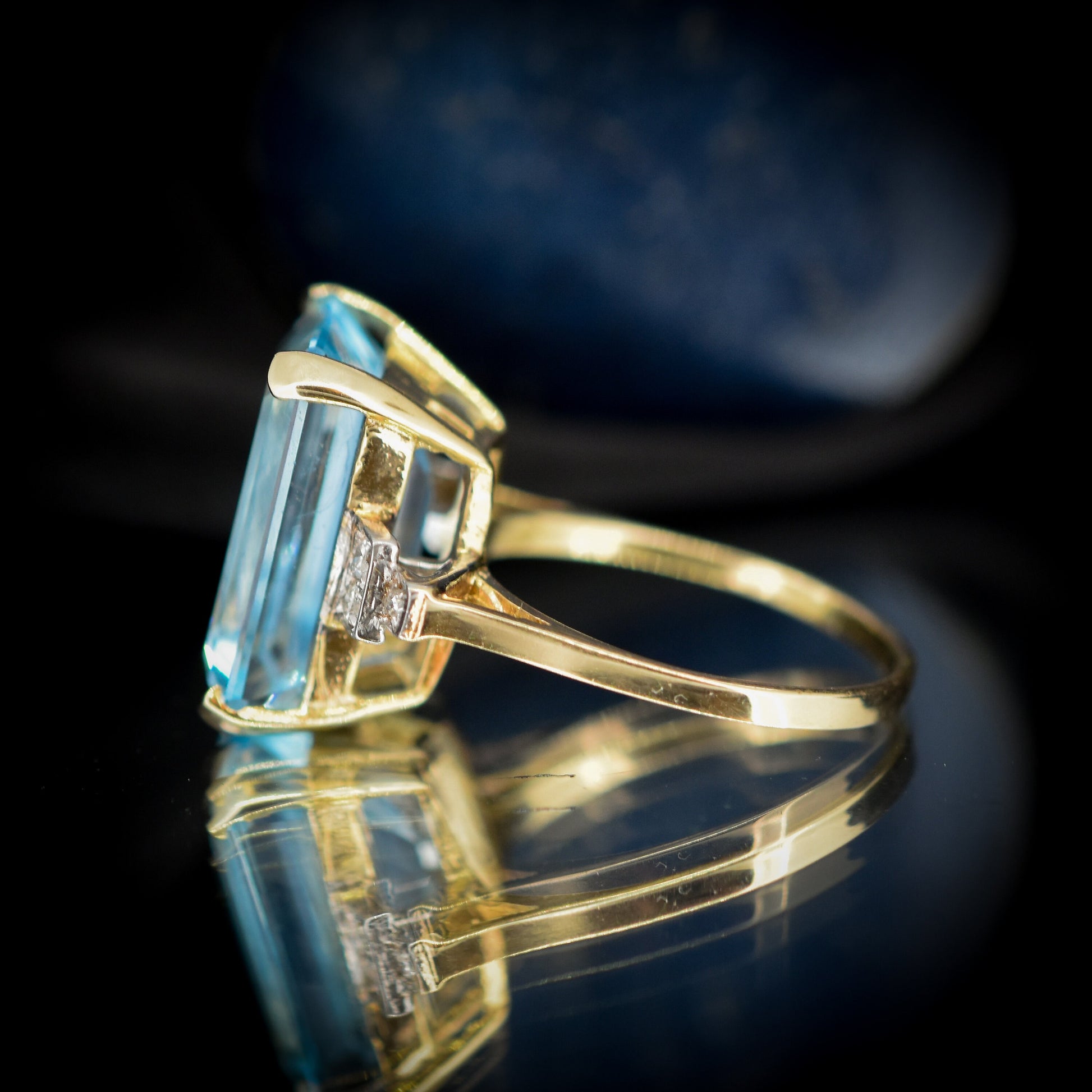 Blue Topaz and Diamond Gold Statement Cocktail Ring | Art Deco Style
