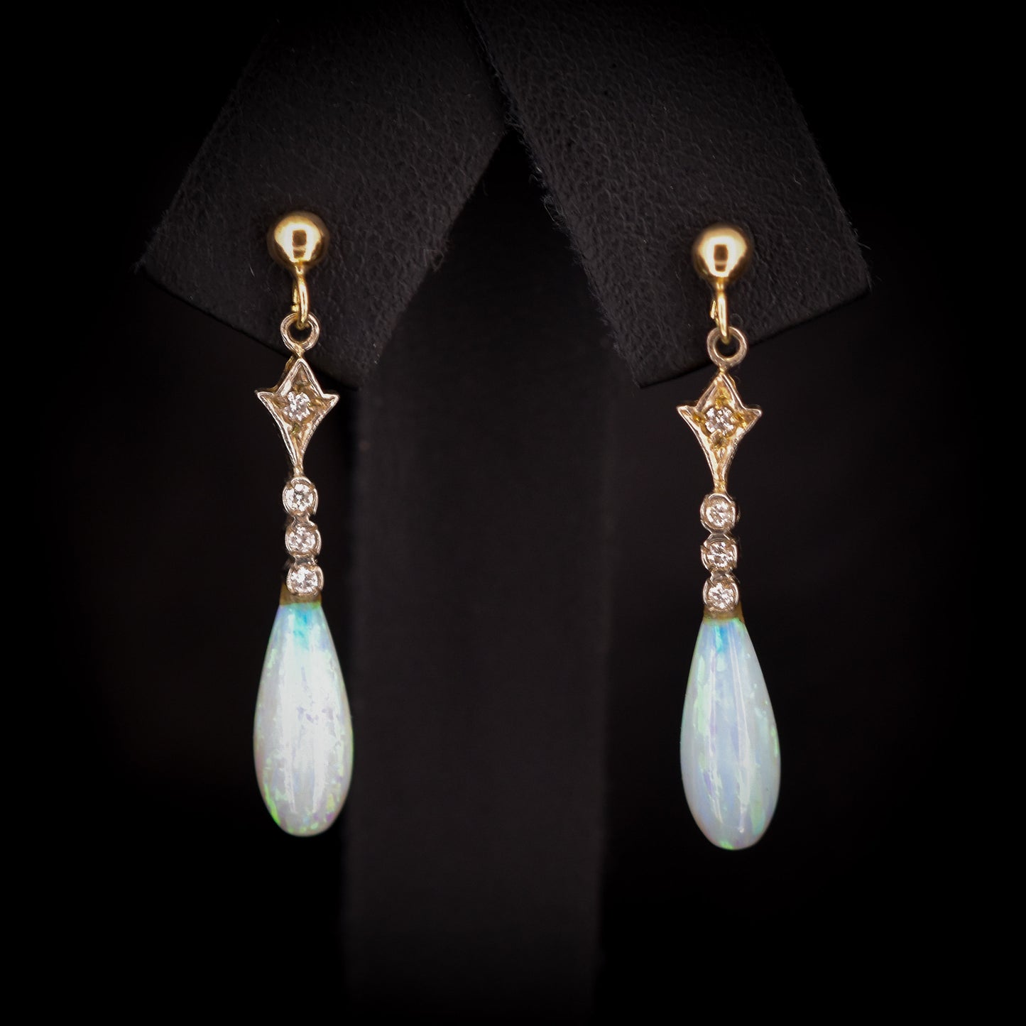 Opal Drop Gold Silver Dangle Earrings | Antique Art Deco Style