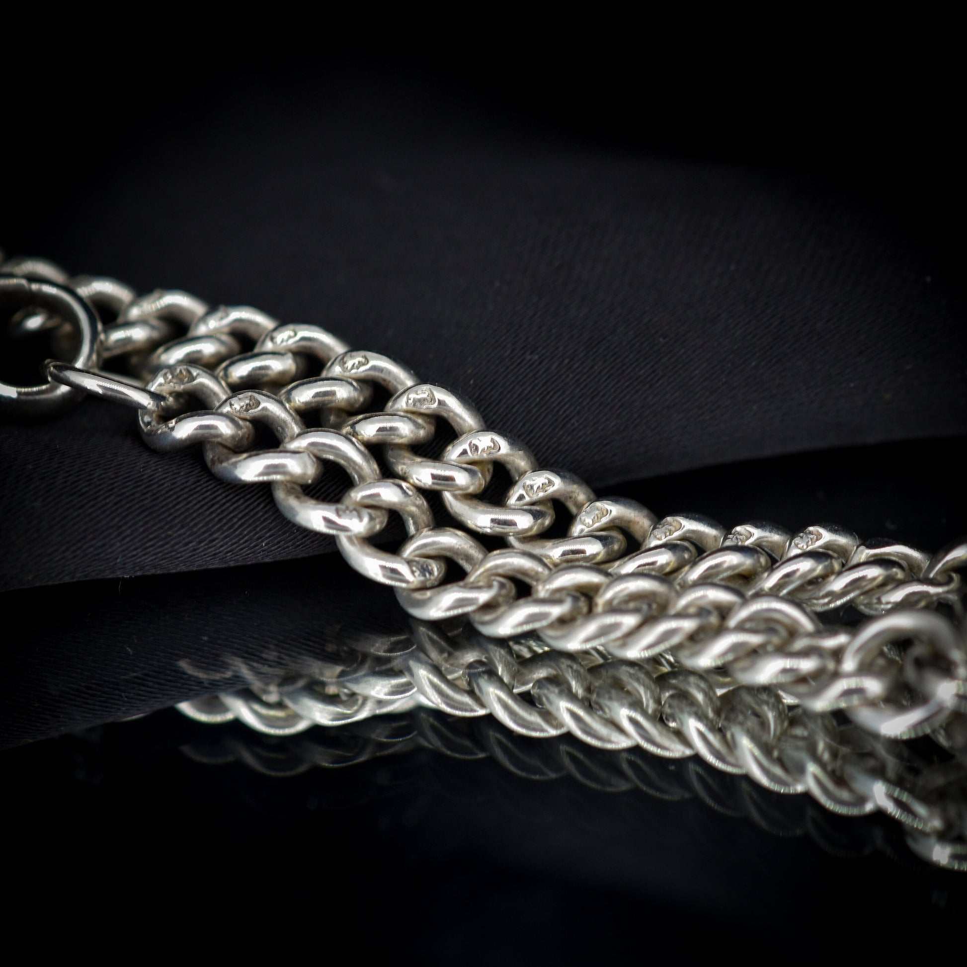 13" Antique Sterling Silver Curb Albert Watch Chain Necklace, 30.4g