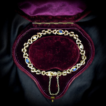 Antique Sapphire Pearl 15ct Gold Bracelet | Edwardian Victorian