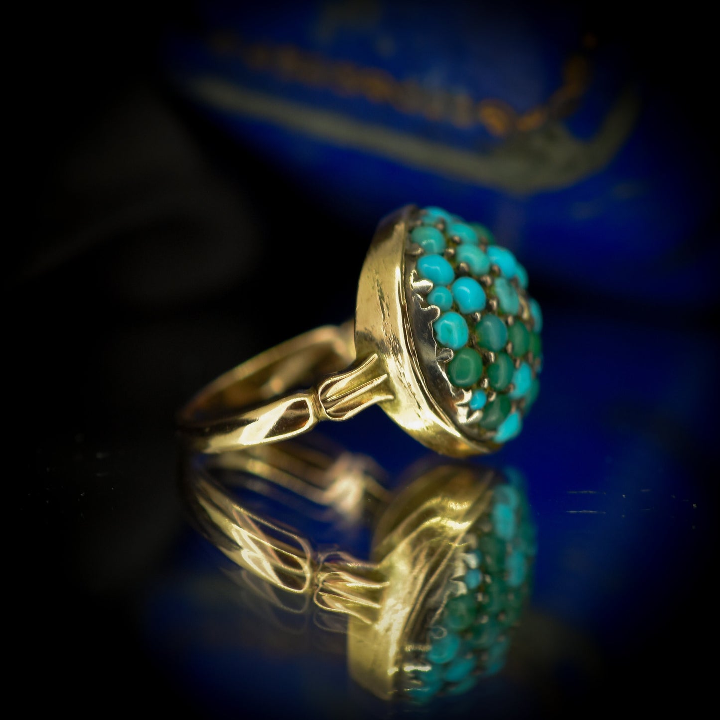 Antique Victorian Turquoise Diamond Bombe Cluster Gold Dome Ring