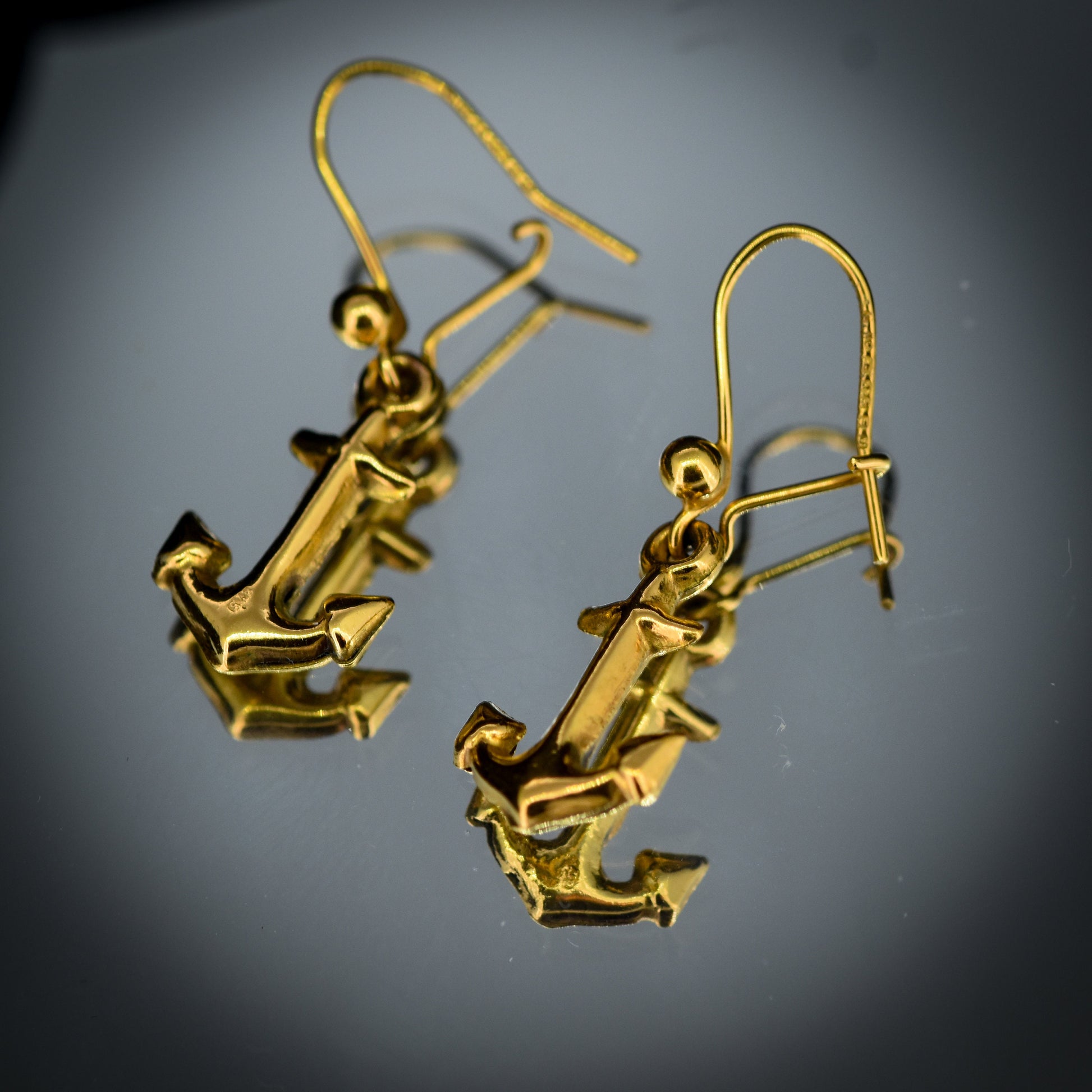 Vintage Anchor Nautical 9ct Gold Drop Earrings