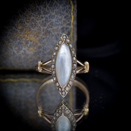 Antique Mother of Pearl Navette Marquise Gold Ring