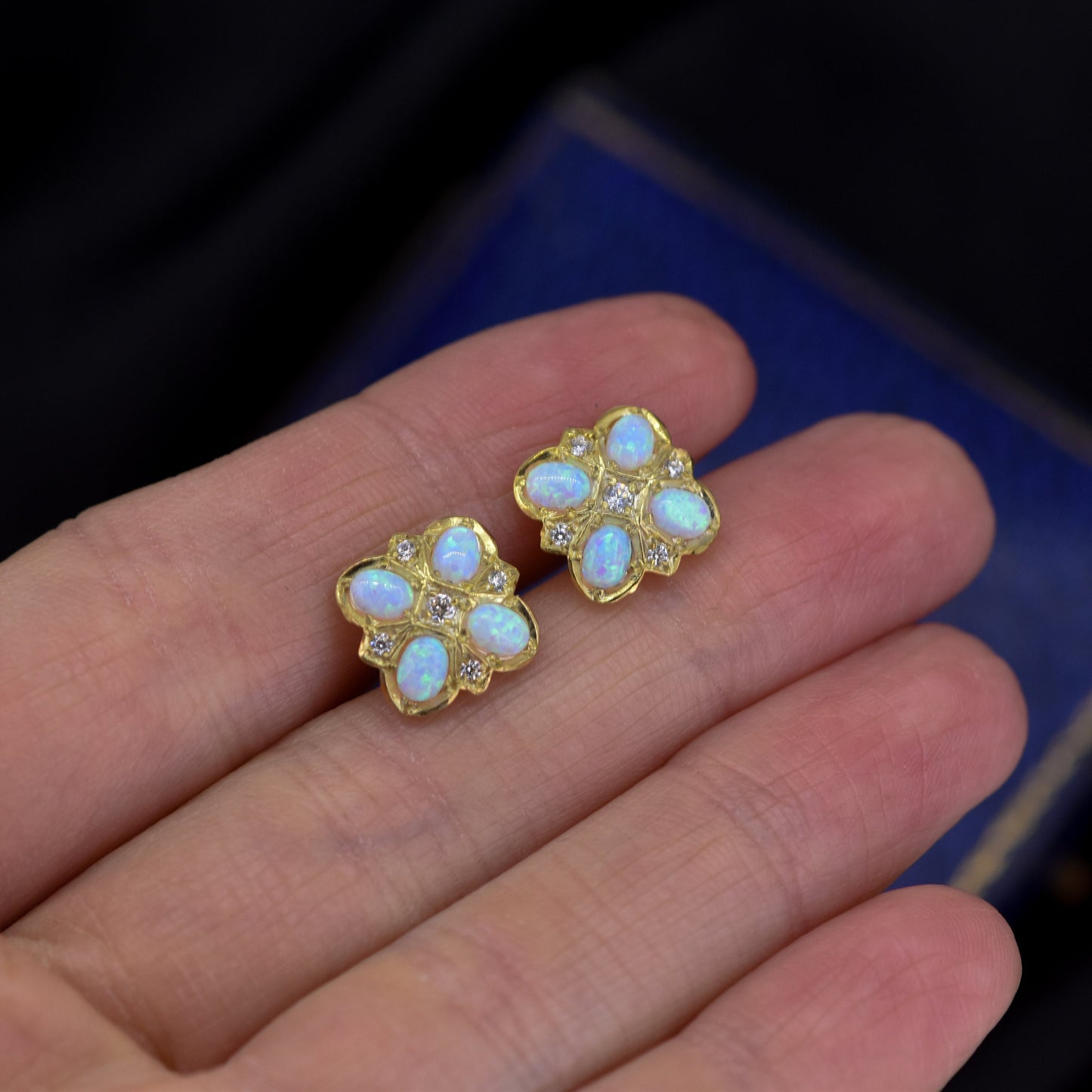 Opal and Paste 18ct Yellow Gold Gilded Silver Cluster Stud Earrings | Opal Studs