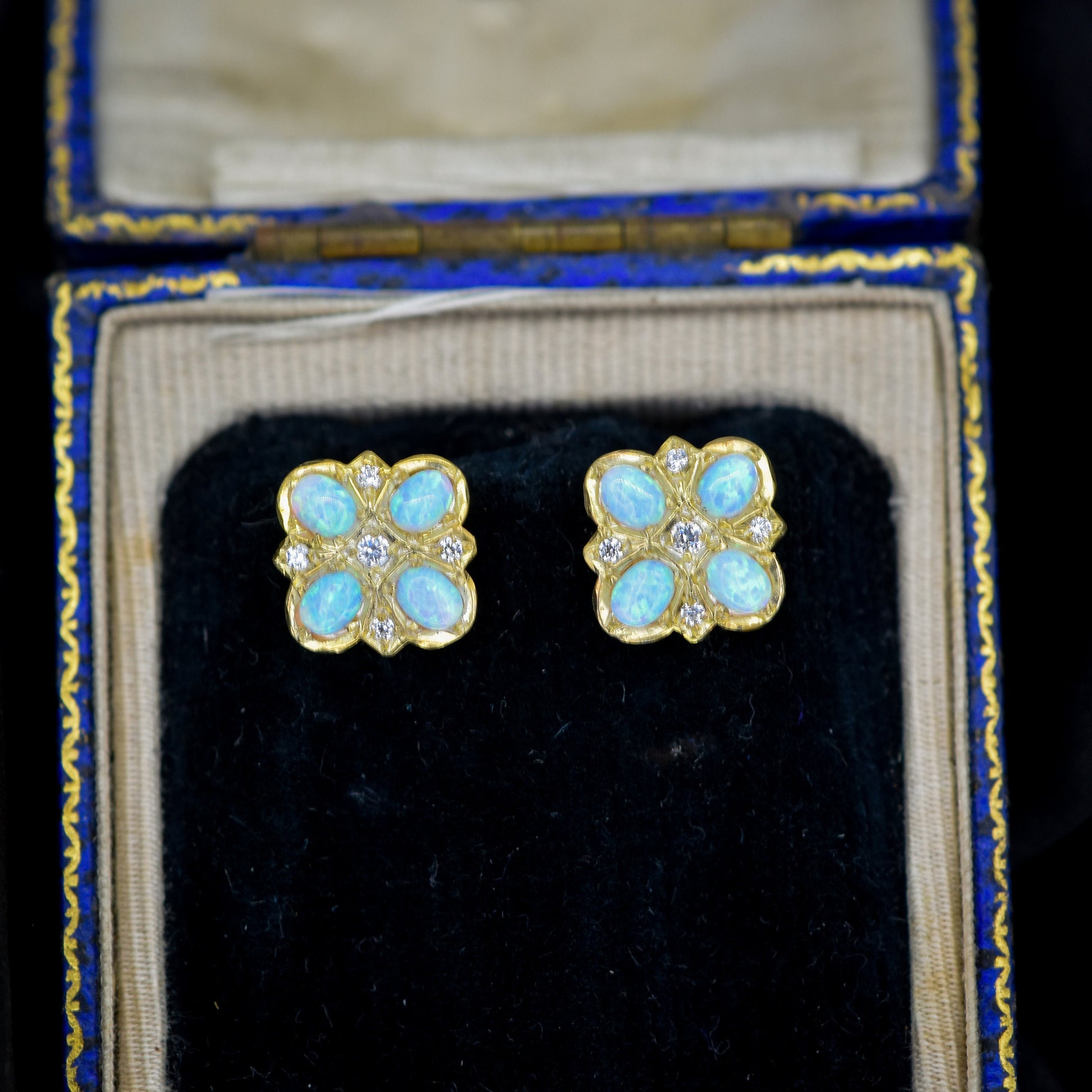 Opal and Paste 18ct Yellow Gold Gilded Silver Cluster Stud Earrings | Opal Studs