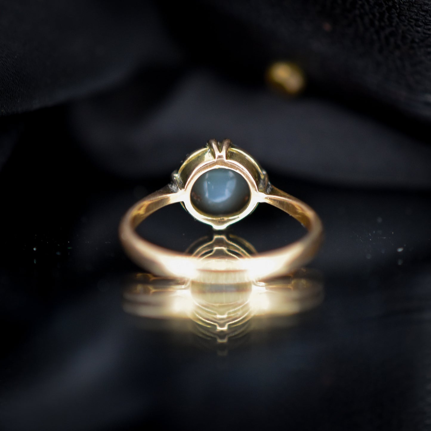 Antique Natural Black Opal Round 15ct Gold Solitaire Ring