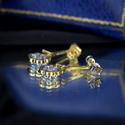 Vintage Diamond Daisy 18ct Gold Drop Dangle Earrings