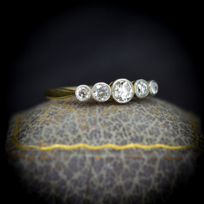 Antique Art Deco Diamond Five Stone Bezel Ring - 0.65ct