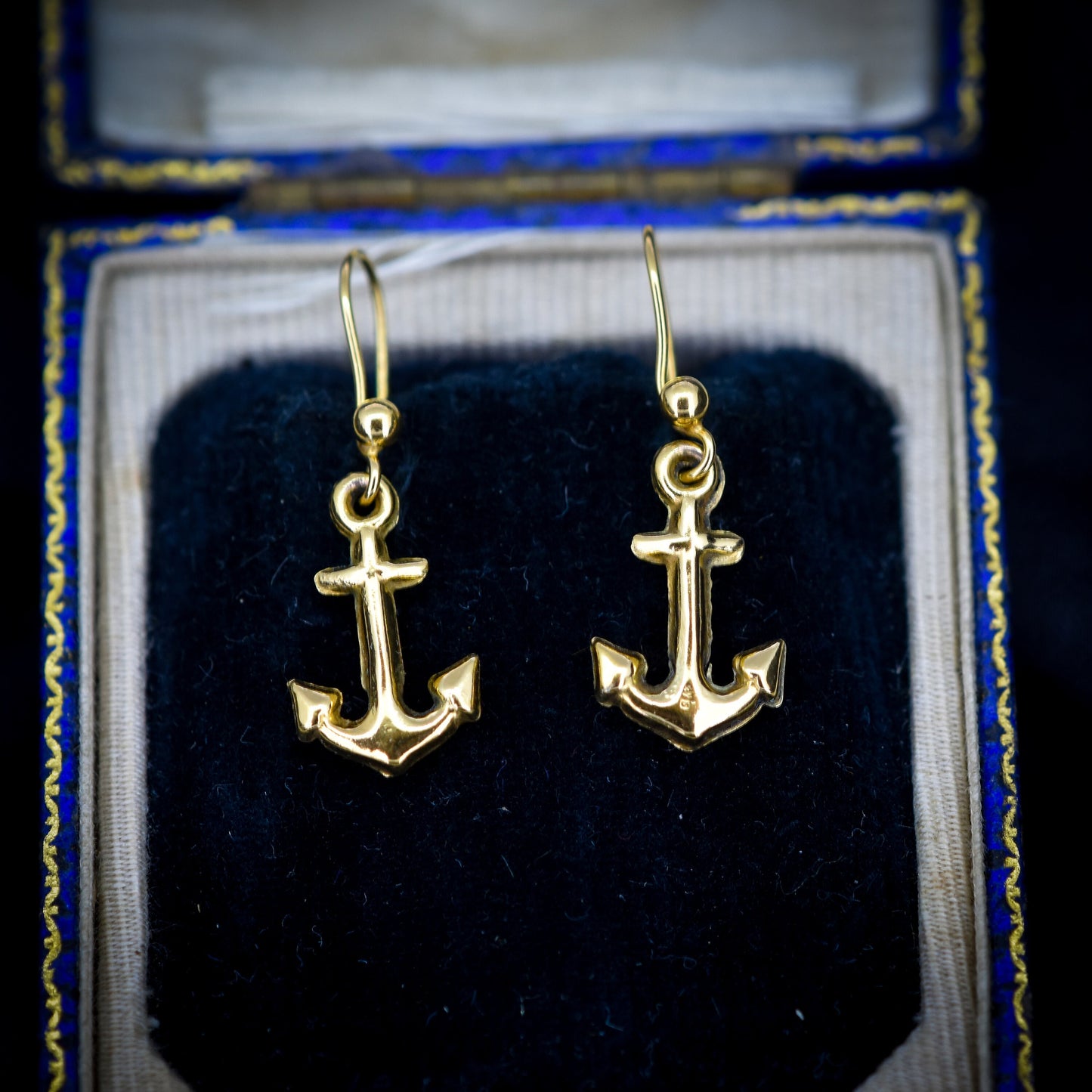 Vintage Anchor Nautical 9ct Gold Drop Earrings