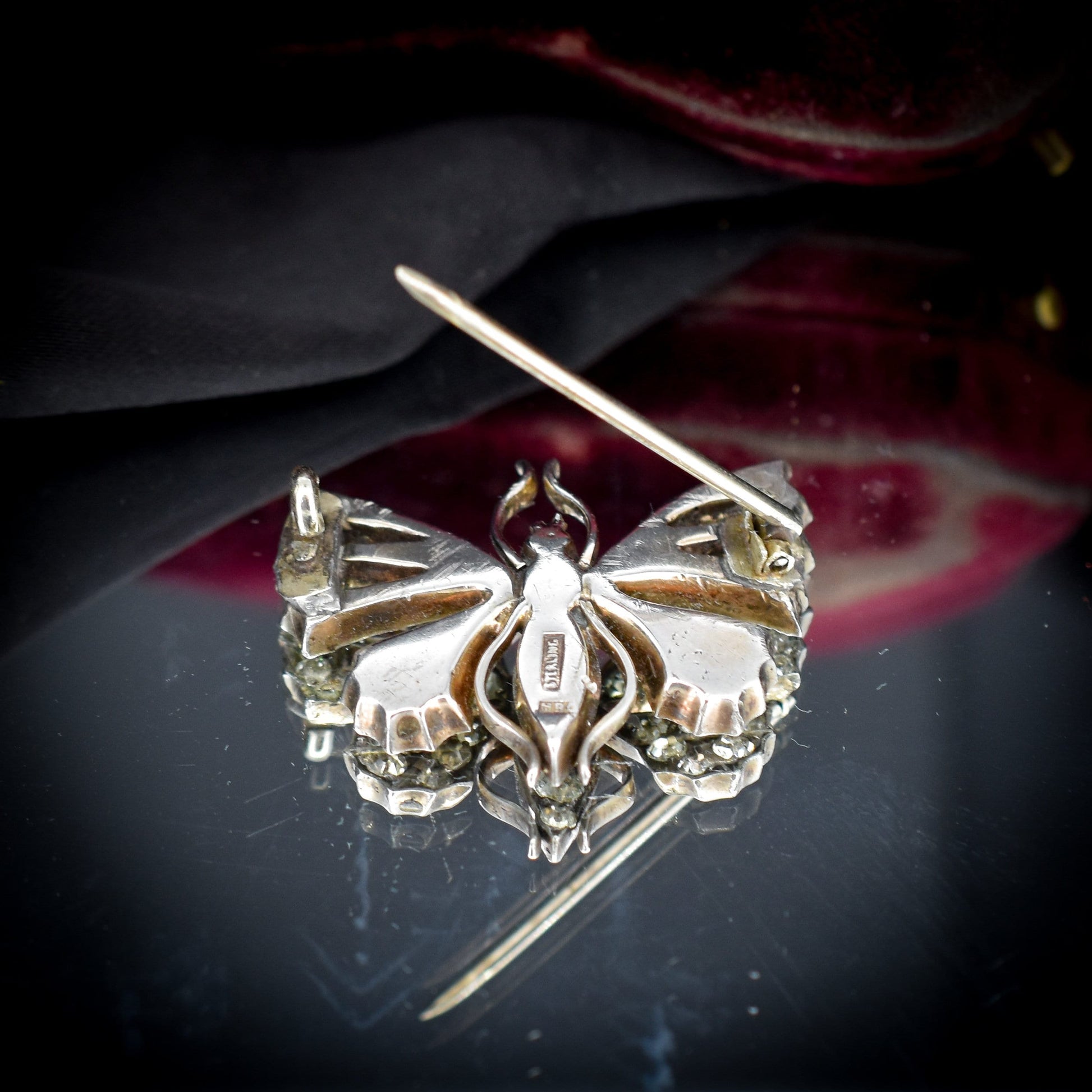 Antique Paste Sterling Silver Butterfly Insect Bug Brooch Pin | Victorian