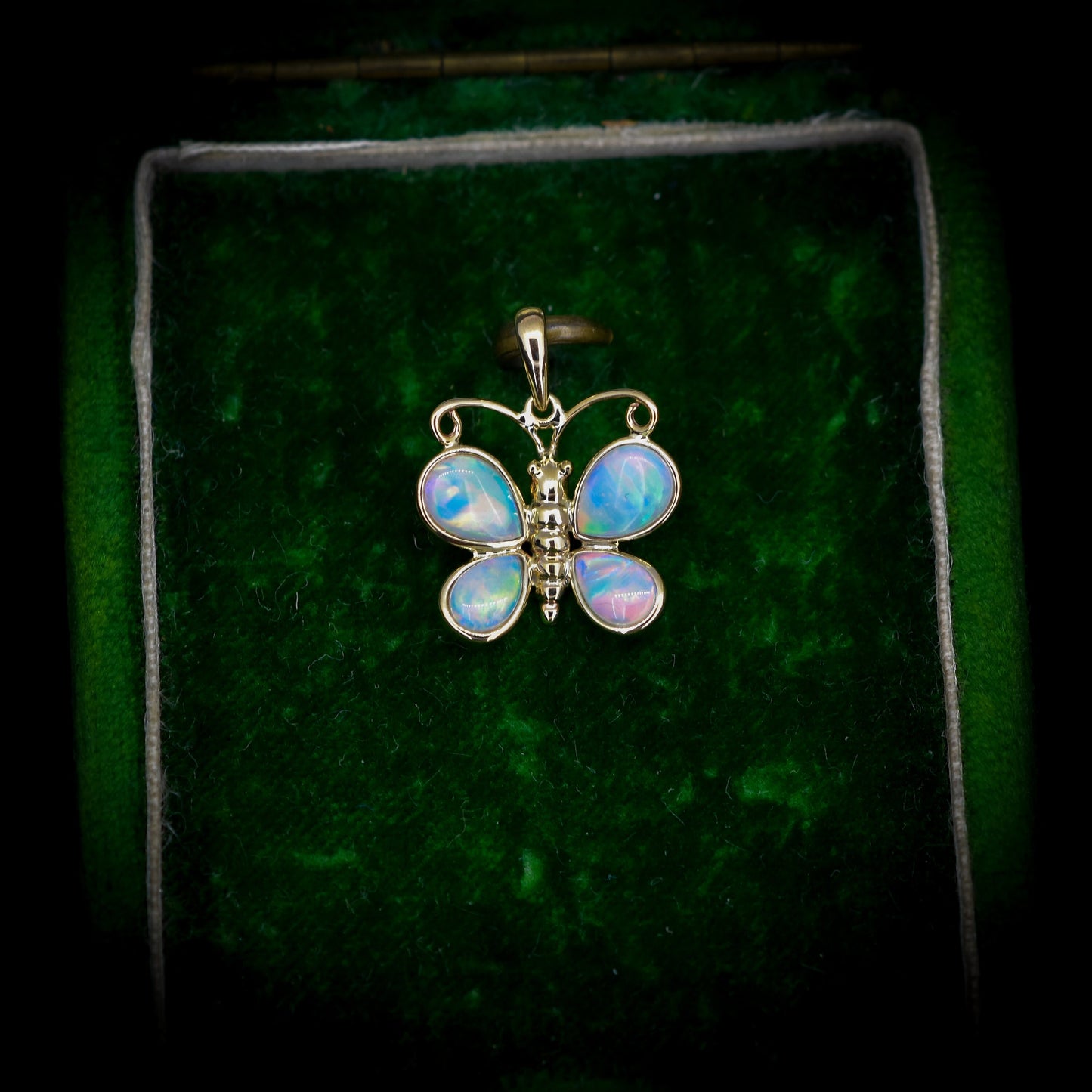 Natural Opal Butterfly Yellow Gold Pendant Charm