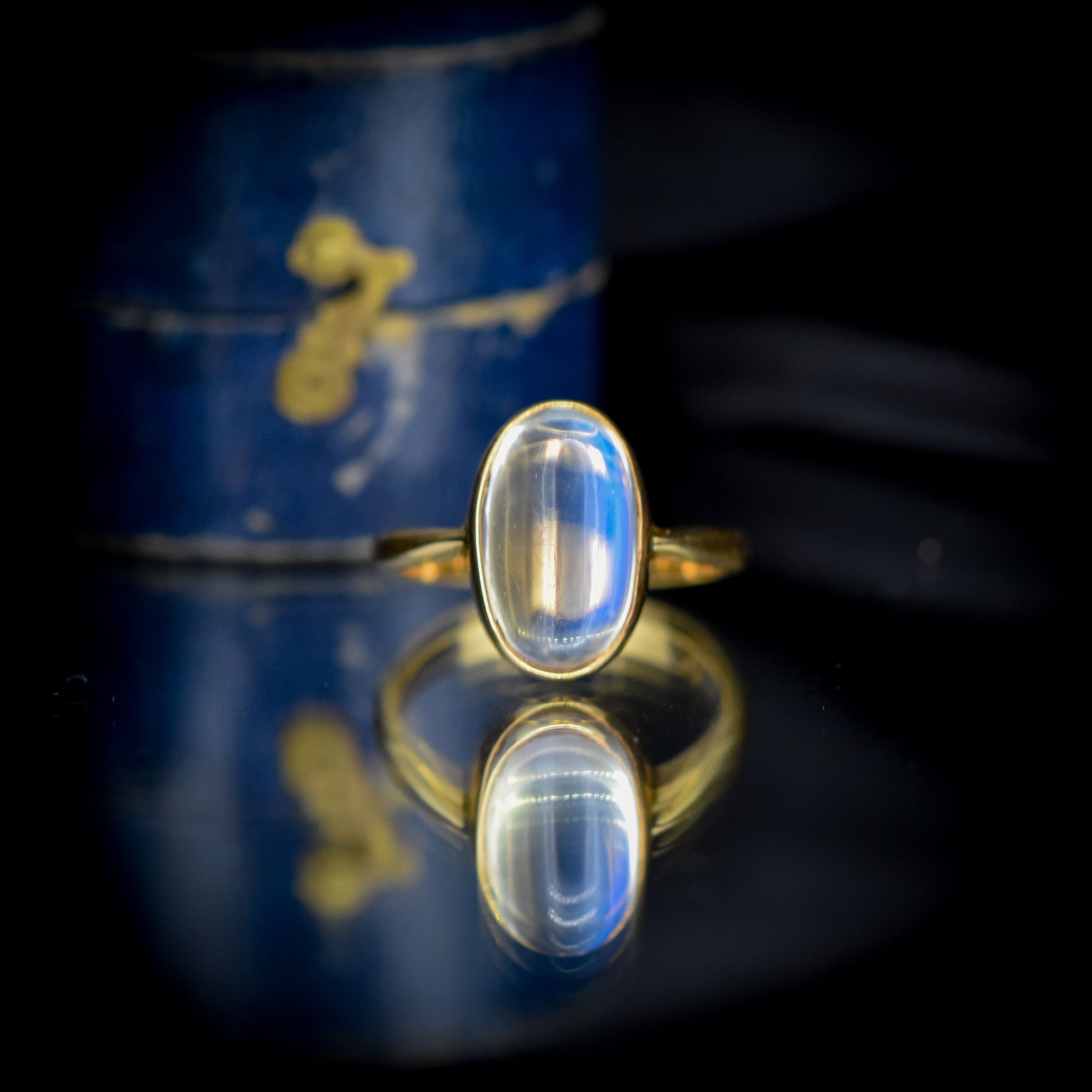 Antique Blue Moonstone Oval 18ct Yellow Gold Bezel Ring
