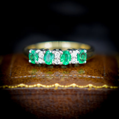 Emerald and Diamond Gold Half Eternity Stacking Band Ring