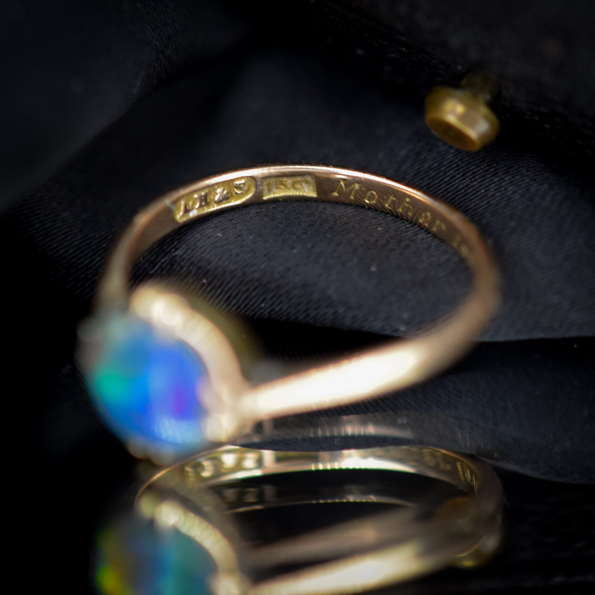 Antique Natural Black Opal Round 15ct Gold Solitaire Ring