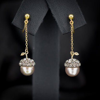Antique Pearl and Paste 9ct Gold Acorn Drop Dangle Earrings