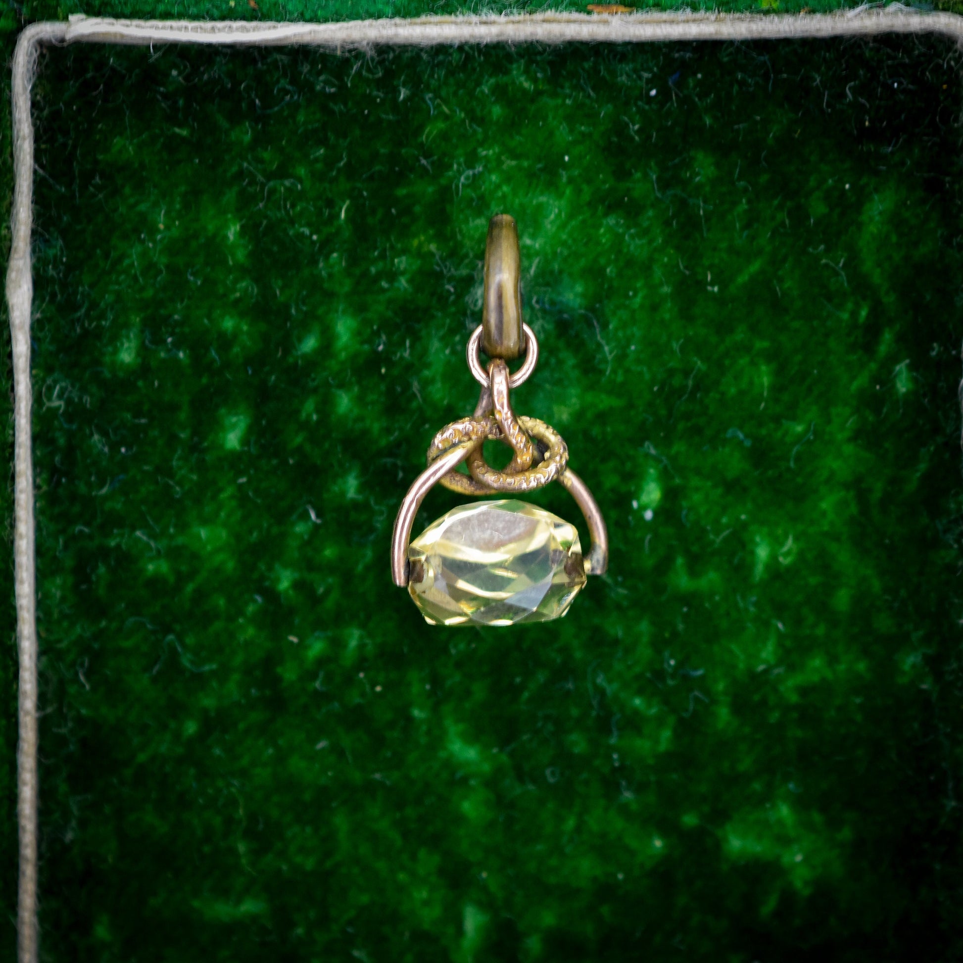 Antique Miniature Citrine Spinning Swivel Fob Gold Charm Pendant