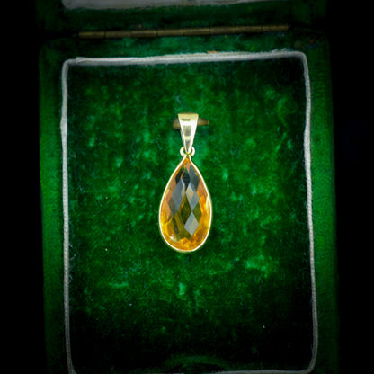 Briolette Cut Citrine Pear Drop Yellow Gold Pendant