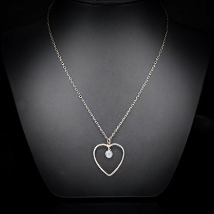 Antique Heart Moonstone Silver Drop Pendant Necklace