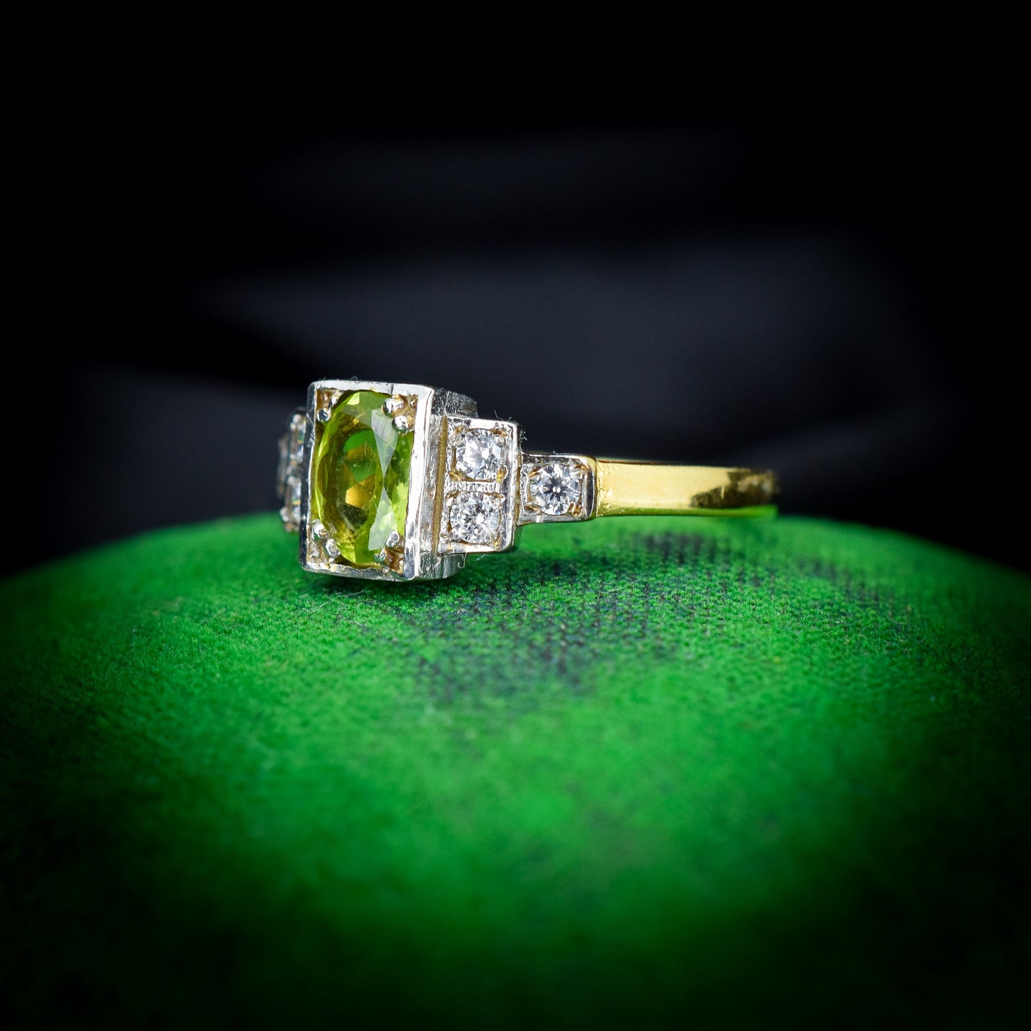 Peridot and Paste 18ct Gold on Silver Ring | Art Deco Style