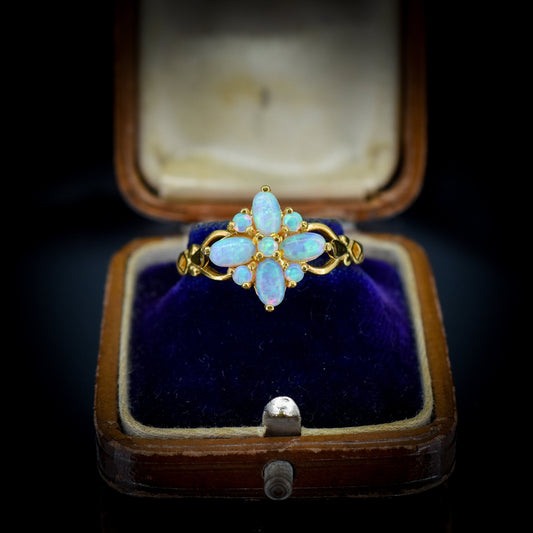Opal Flower Cluster 18ct Gold Gilded Silver Ring | Antique Style