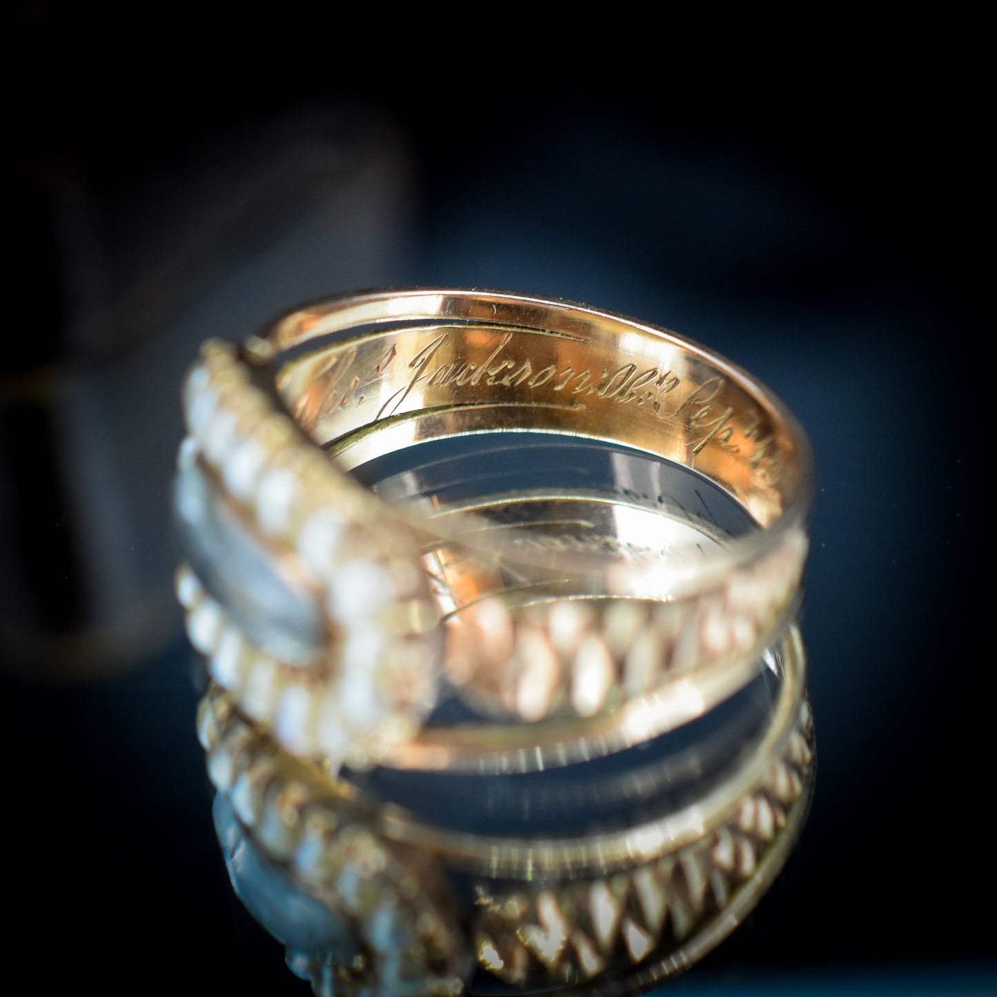 Antique Georgian Pearl 15ct Gold Hair Mourning Ring | "Nancy Jackson 1812"