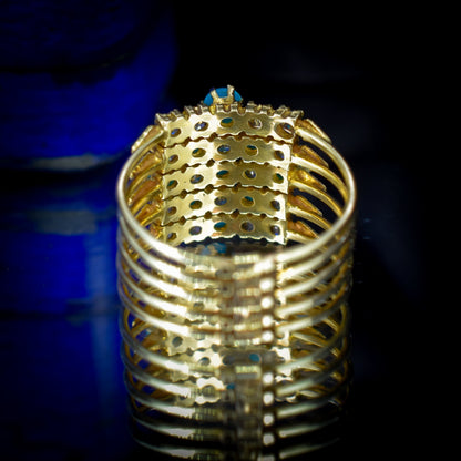 Vintage Turquoise Five Tier Harem 14ct Yellow Gold Stacking Ring