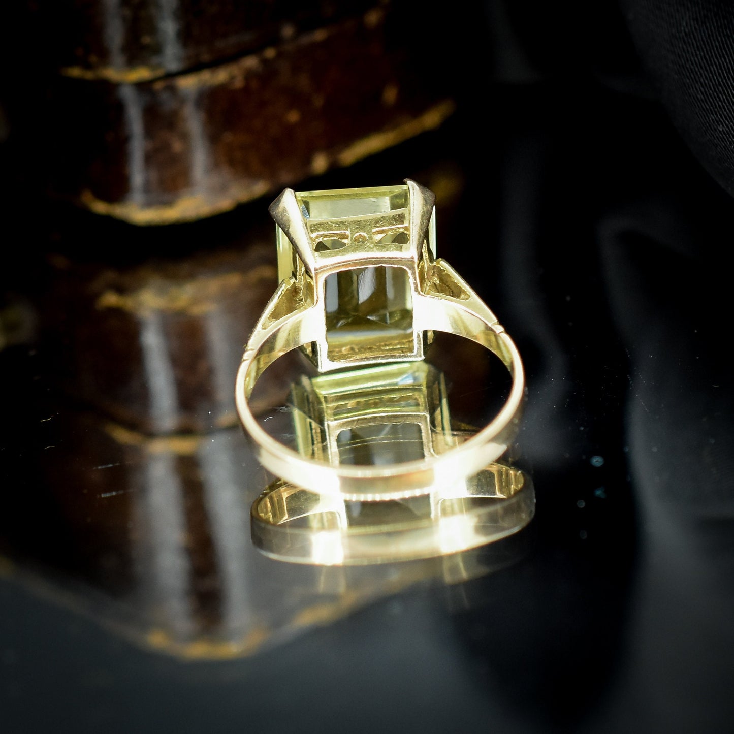Vintage Emerald Cut Citrine 9ct Yellow Gold Cocktail Ring