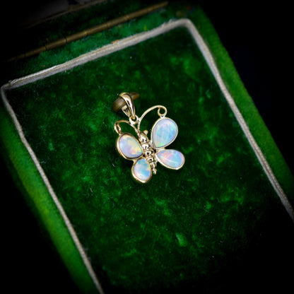 Natural Opal Butterfly Yellow Gold Pendant Charm