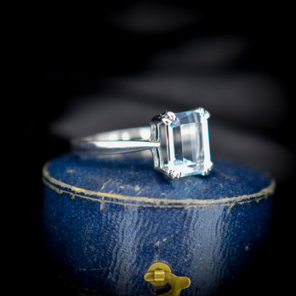 Emerald Cut Aquamarine Solitaire White Gold Ring