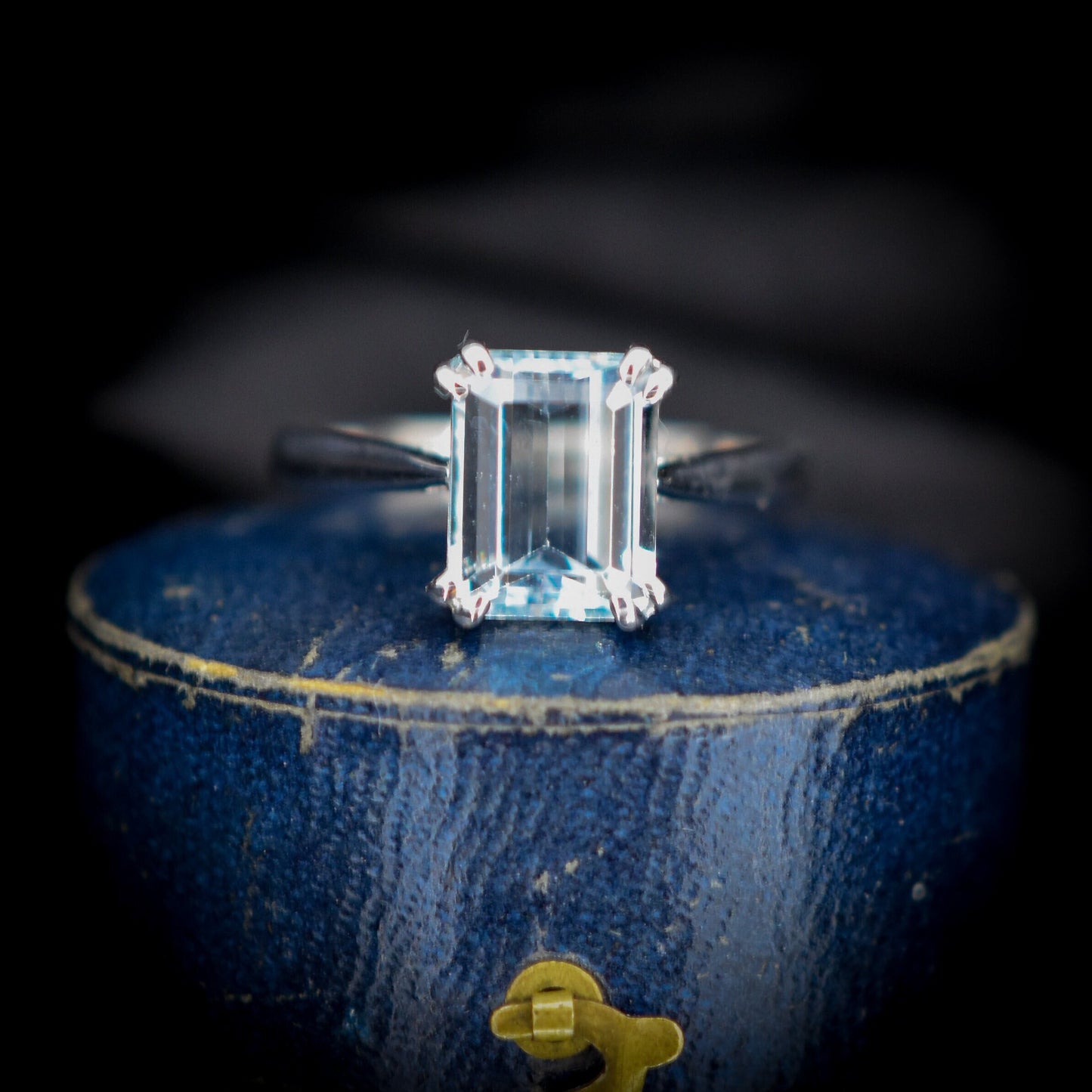 Emerald Cut Aquamarine Solitaire White Gold Ring