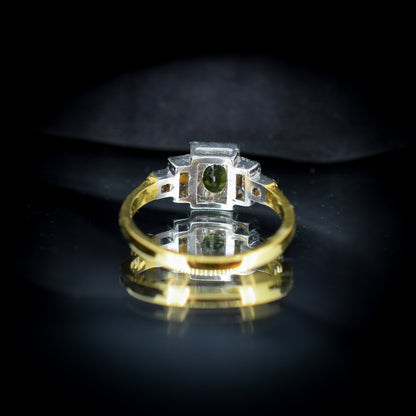 Peridot and Paste 18ct Gold on Silver Ring | Art Deco Style