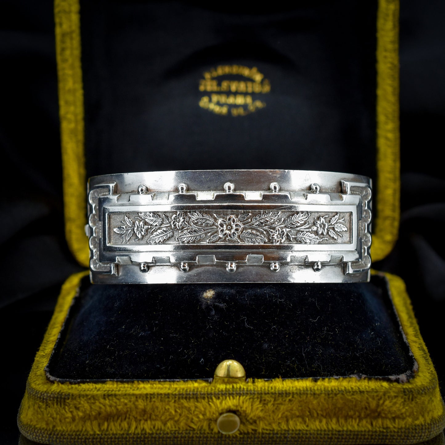 Antique Victorian Floral Silver Aesthetic Cuff Bangle Bracelet
