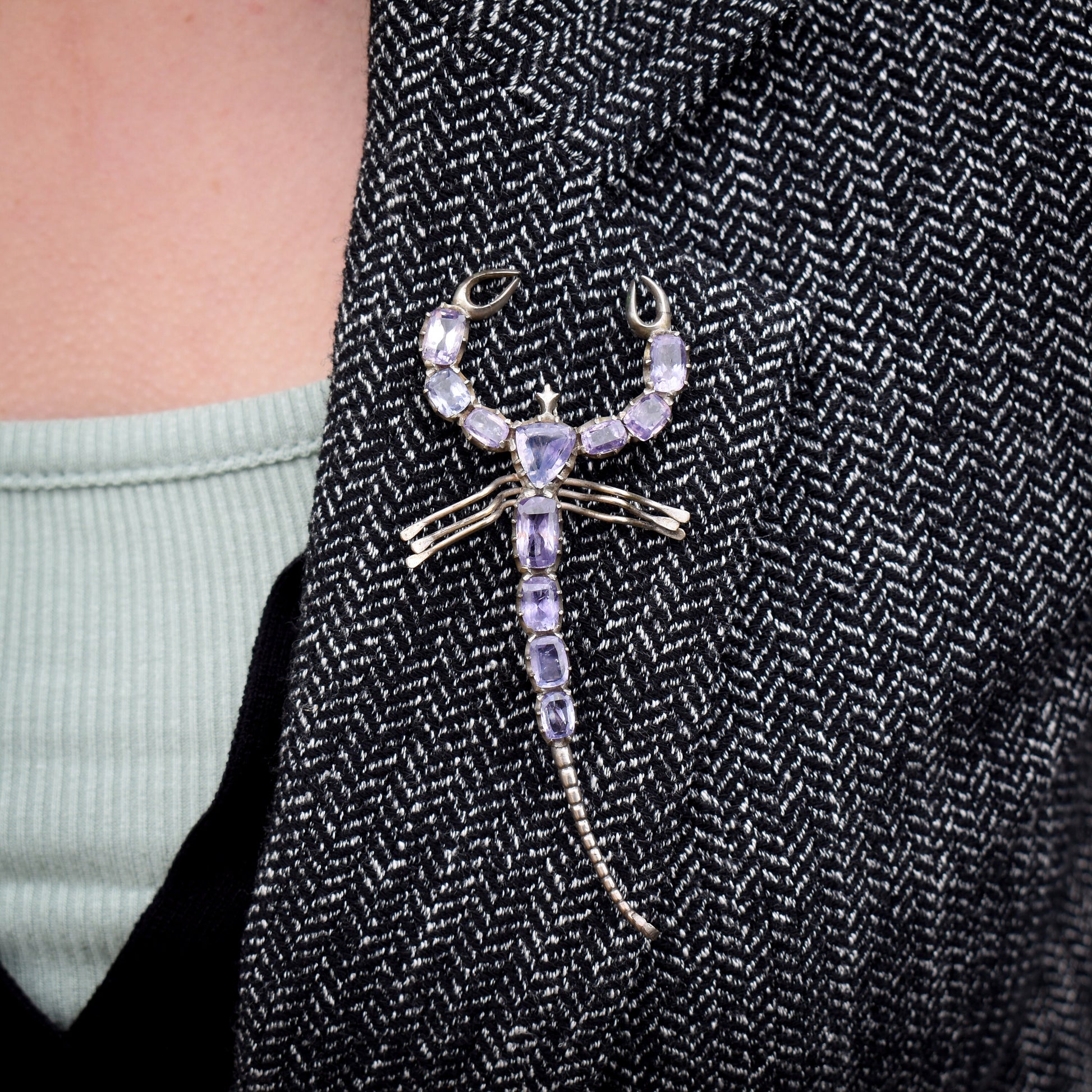Antique Lilac Sapphire Silver Scorpion Brooch Pin
