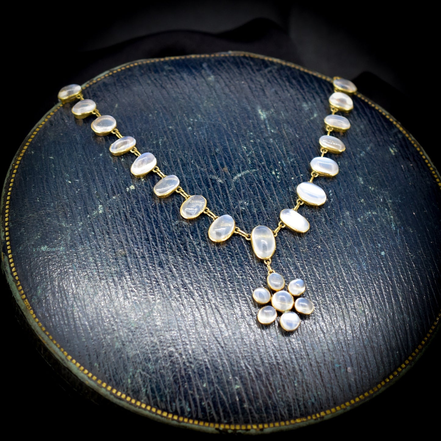 Antique Moonstone Gold Drop Fringe Festoon Necklace