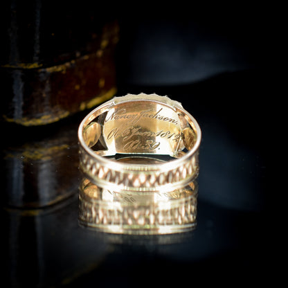 Antique Georgian Pearl 15ct Gold Hair Mourning Ring | "Nancy Jackson 1812"