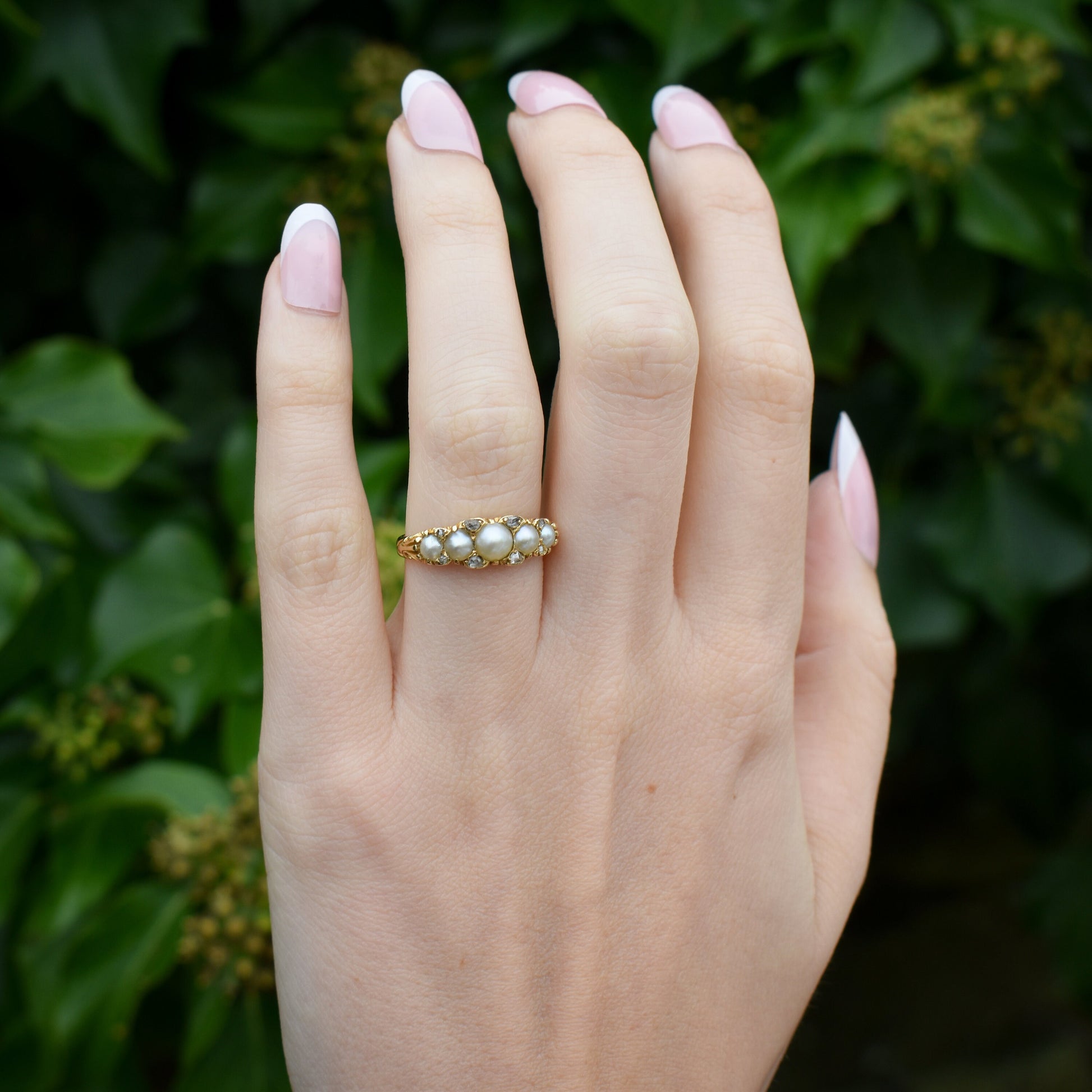 Antique: A Pearl Ring in 18 ct Gold, Half-Hoop Stacker