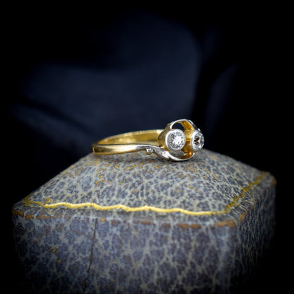 Antique Diamond 'Toi Et Moi' Two Stone Twist 18ct Gold and Platinum Ring