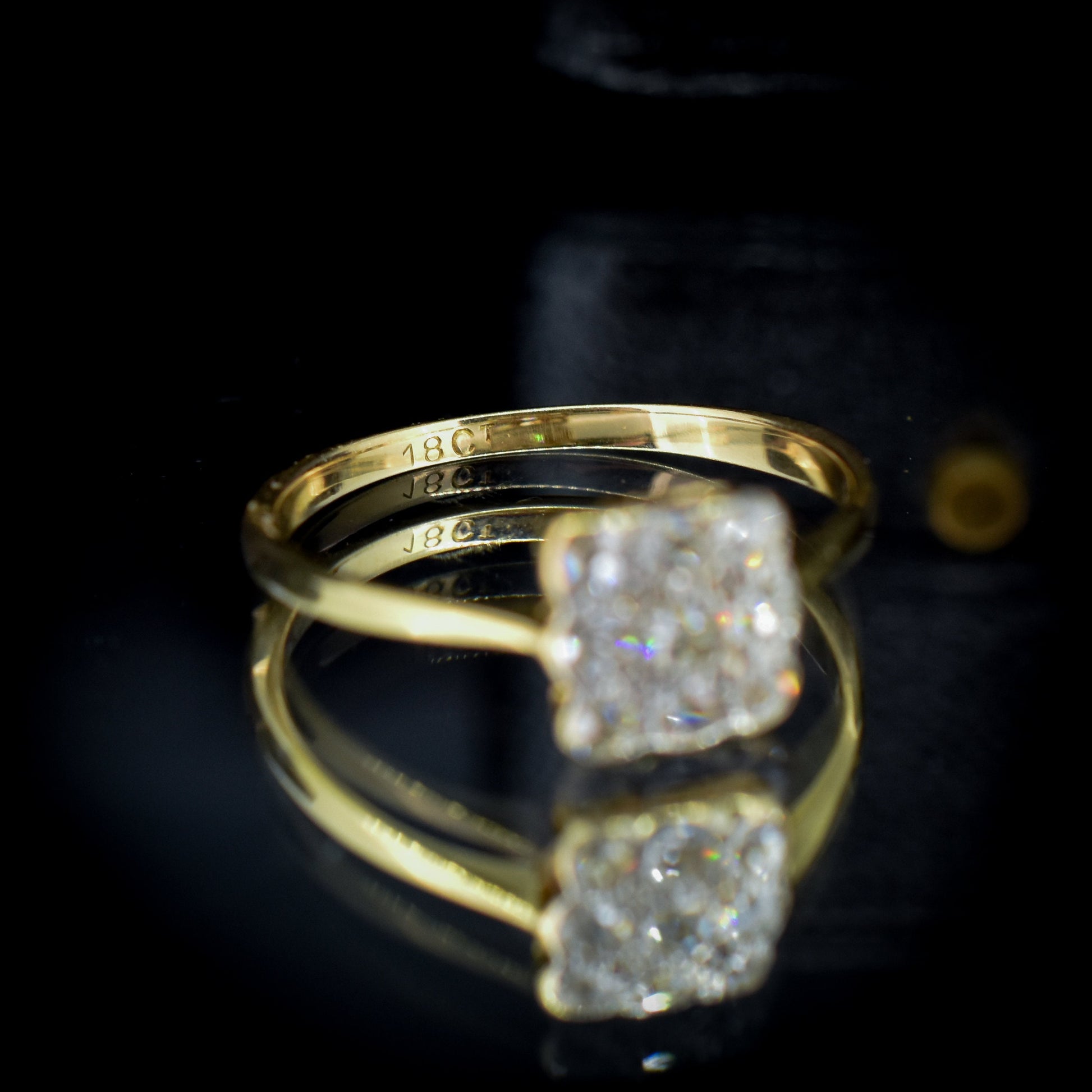 Antique Art Deco Diamond Square Cluster 18ct Gold and Platinum Ring